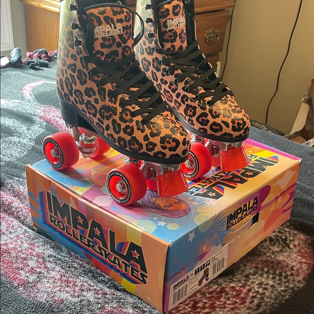 Impala Women's Leopard Print Roller Skates with Red Wheels